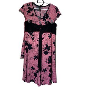 Olivia Paige Vintage XL Pink/Black Floral Top Lace Skirt Velvet Sash on Waist